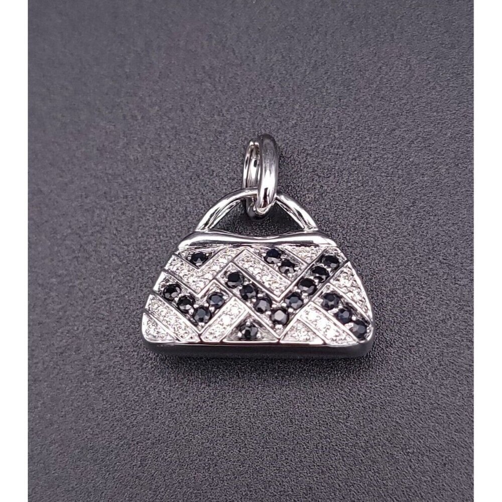 Mirabelle 18kt White Gold Diamond and Sapphire Purse Charm Pendant with Enhancer - Picture 3 of 12
